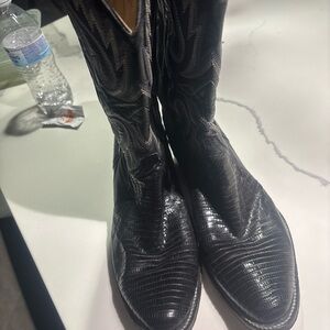 Tony Lama Black Leather Cowboy Boots